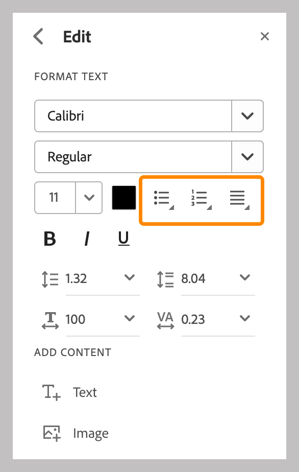 Lägg till eller redigera en lista i en PDF-fil