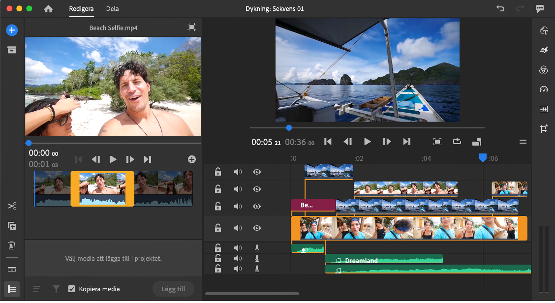 Lägg till den valda delen av klippet
