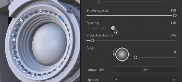 Gif showing a closed path to draw rivets on a mechnical surface